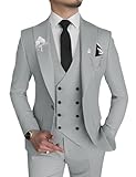 Wangyue Mens Suits Slim Fit 3 Piece Wedding Suits for Men Prom Tuxedo Silver Double Breasted Suit Formal Business,XL