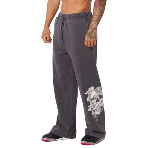 Image of BOOMLEMON Mens Graphic Print Joggers Baggy Casual Workout Pants Bandana Punk Streetwear Sweatpants with Pockets, The Dawn Grey, Small