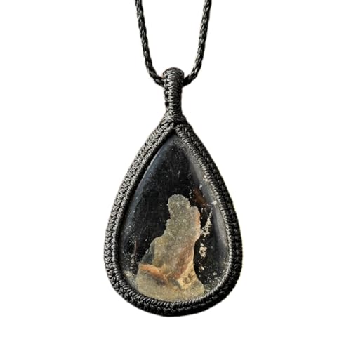 Collier tourmaline noire naturelle pyrite cordon cuir 45 cm poire