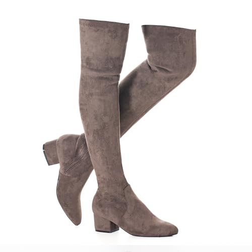 N.N.G Women Over the Knee Boots Low Heel Winter Block Suede Thigh High Chunky OTK Long Comfort