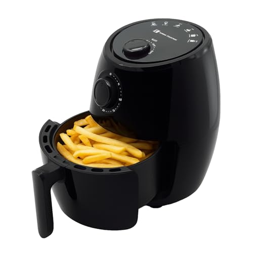 Airfryer 2L Heißluftfritteuse & Kochbuch, Heissluftfritteuse mit Timer & 360° Max-Temperatur, Minibackofen Air-Fryer mit Antihaftbeschichtung & Spülmaschinenfest – Heißluftfritteuse klein & Dual-Knob