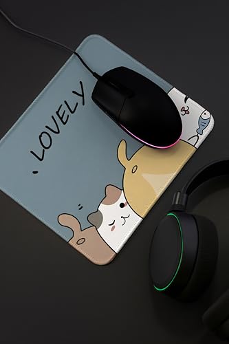 Image of Mouse Pad for Laptop & Desktop | 9x7 Inch Anti-Fray Stitched Edges | Non-Slip Rubber Base | Desk Setup Accessory for Students, Gamers & Professionals (Lovely Cats)