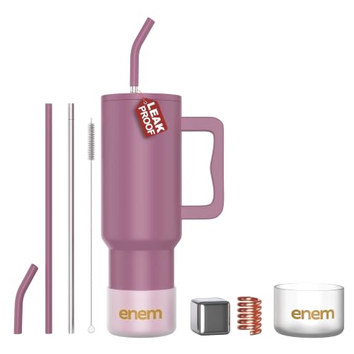 Image of enem Tumbler, Rose Dusk, Tumbler with Metal Straw, Sipper, with Lid Leak Proof, 1 Metal Ice Cube, 1 Copper Spring (Tamba), Base Protector (Black /White), Mug Travel, 1.2L