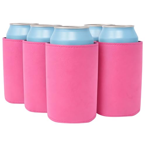 Image of TahoeBay Leatherette Can Cooler Sleeves in Bulk, 12-Pack, Hot Pink | Blank Faux Leather, Plain Neoprene Beer Coolers for 12 oz Cans, Blanks for Heat Transfer Vinyl, Groomsmen Gifts, Party Favors