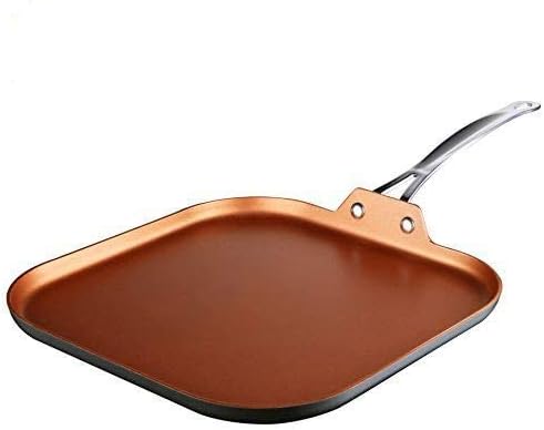 COOKSMARK 11-Inch Copper Griddle Pan for Stove Top -Nonstick Square Flat Pan with Stainless Steel Handle, Lightweight Induction Compatible -Oven Safe Dishwasher Safe