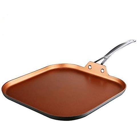 COOKSMARK 11-Inch Griddle Pan Induction Nonstick Ceramic Aluminum Oven Safe Stainless Steel Handle Copper Pan Cover