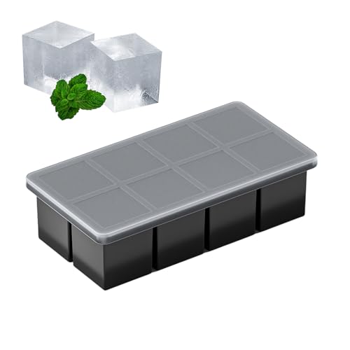 Image of Large Ice Cube Tray with Lid, Stackable Big Silicone 2" Square Ice Cube Mold for Whiskey Cocktails Bourbon Soups Frozen Treats, Easy Release BPA Free