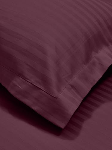 Image of Mafatlal Italian Strip King Size Bed Sheet with 2 Pillow Covers Pure Cotton | 210 TC Flat Bedsheet Red | 108 x 108 Inches | Luxury & Breathable Fabric