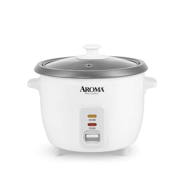 AROMA® Rice Cooker, 3-Cup (Uncooked) / 6-Cup (Cooked), Small Rice Cooker, Oatmeal Cooker, Soup Maker, Auto Keep Warm, 1.5 Qt, White, ARC-363NG