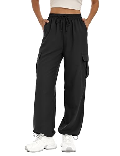 Lzzidou Womens Hiking Pants Lightweight Waterproof Quick Dry Cargo Pants with 4 Pockets Camping Trekking Trousers Black