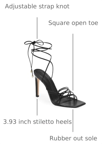 Image of Juliet Holy Womens Lace Up Heeled Sandals Square Open Toe Stiletto Heels Strappy Summer Dressy Shoes