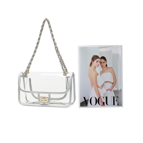 Image of Womens PVC Clear Purse Handbag with Chain Stadium Approved Clear Bag See Through Bag for Working and Concert