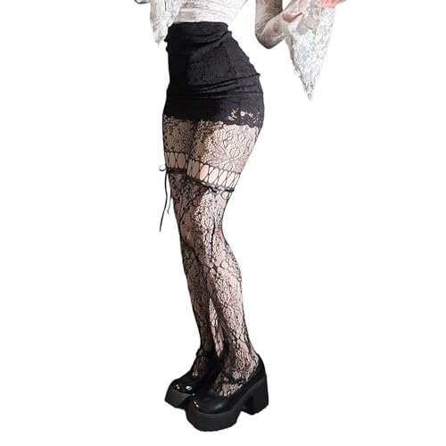 Image of Black Sheer Tights Y2K High Waist Pantyhose with Bows Patterned Stockings for Women