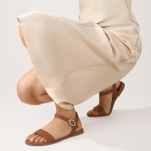 Ankis Black White Brown Tan Flat Sandals for Ladies 2025,Summer season Seaside Costume Sandals for Ladies,Ladies's Strolling Sandals Dressy Open Toe Comfy - Image 5