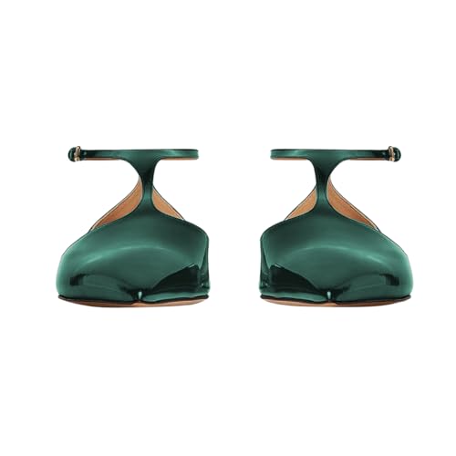 XYD Women Chic Pointed Closed Toe Flats Sleek Low Heel Chunky Slender T-Strap with Buckle Dress Party Casual Shoes2