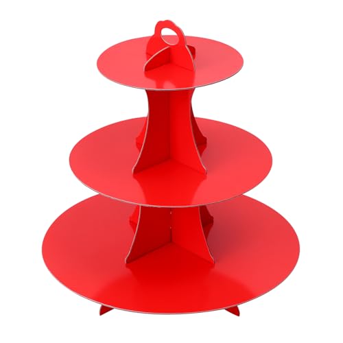 Soleebee 3-Tier Round Cupcake Stand, Cardboard Cupcake Tower, Dessert Cup Cake Stand Tower for Birthday Wedding Party Decoration, Cupcake Tier Stand 1 Set (Red)