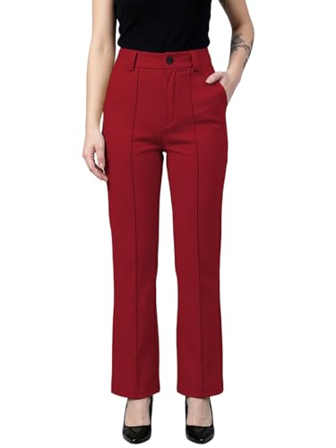 Image of Women's High Waist Formal Straight Fit Trousers Premium Stretch Office Pants Front Pleated Design Smart Workwear Bottom for Office, Casual & Business Wear