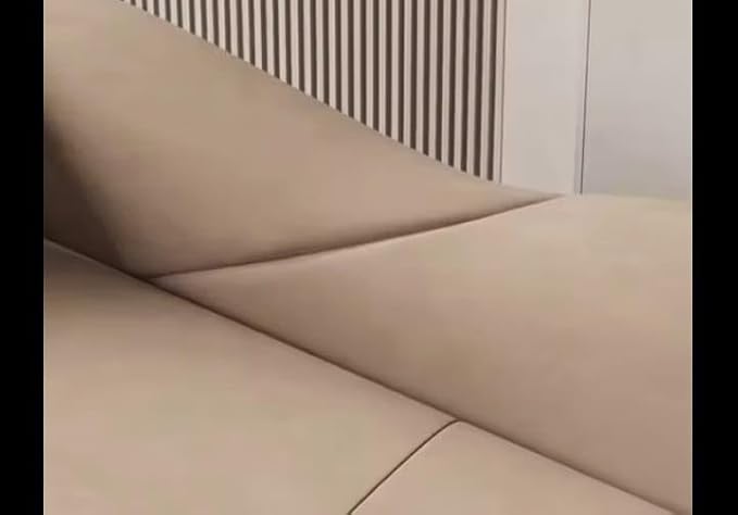 Image of Teak Wooden Base 3 Seater Sofa for Living Room | Chaise Longue Style | Comfortable Fabric Perfect 3 People Sofa for Home, Office, Hall and Restaurant (Light Brown)