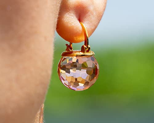 Crystal Earrings for Women, Sparkly Austrian Crystal Disco Ball Earrings, 18K Gold Plated Post Drop Earrings with Colorful Spheres, Hypoallergenic & Lightweight, Ideal Gift for Her3