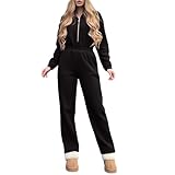 QJDFLL Stilvoller Jumpsuit mit Langen Ärmeln, lässig, halboffen, elastische Taille(Schwarz,XL)