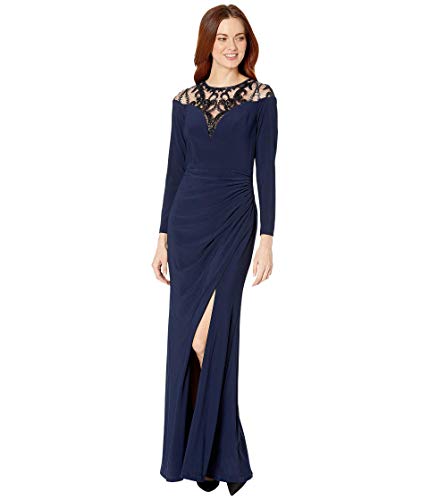 Image of Adrianna Papell Draped Jersey Gown with Sequin Yoke