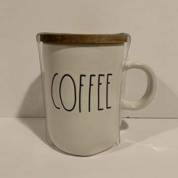 Rae Dunn"COFFEE" Mug - ceramic - WOOD LID - dishwasher safe - very rare!