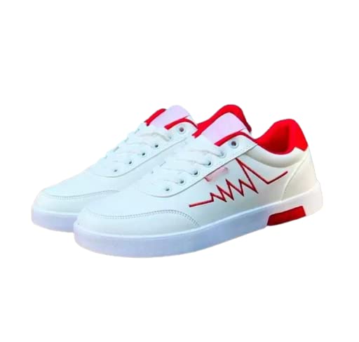 Mens Red Heart Beat White Casual Lace Up Sneaker (Size-7) (B0BVBKJ7M4) Amazon Price History, Amazon Price Tracker