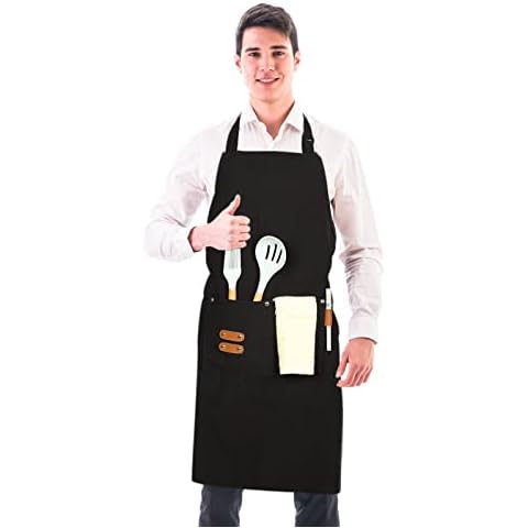 Gelrova Cooking Apron Kitchen Apron With Water-Proof, Dust-Proof,Oil-Proof functions for BBQ,Gardening,Gifts,Baking, Restaurant Apron with Adjustable Neck Belt and Pockets, Unisex Bib Aprons Black Cover