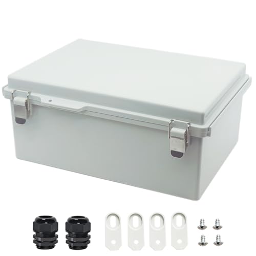 Image of Zulkit Junction Box ABS Plastic Dustproof Waterproof IP67 Electrical Boxes Hinged Shell Outdoor Universal Project Enclosure Grey, Stainless Steel Buckles 13.8 x 9.8 x 5.9 Inch