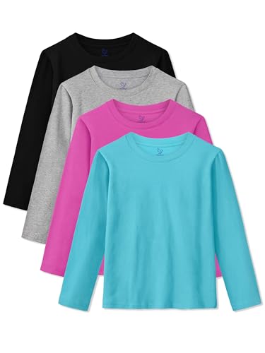 Image of 4 Pack Girls Long Sleeve Shirts Cotton T-Shirts Tagless Kids Tees Clothes