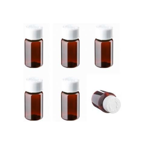 6 x 25ml Small Bottles with lids, Empty Plastic Medicine Amber Bottles, Pill Storage pots, Screw caps, Storage Dispenser Cover