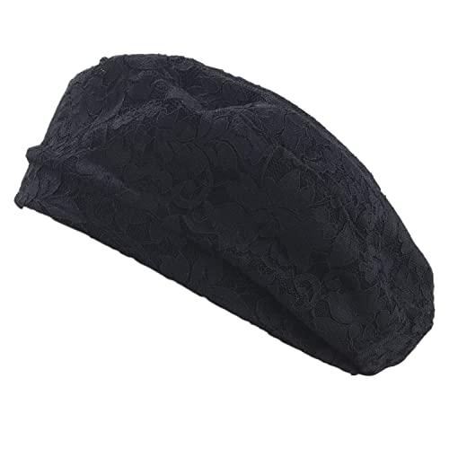 Mulimu Lightweight Beret Hat For Women Hollow Out Crochet Berets French Lace Beret Cap For Autumn Summer (Black) #TOP4