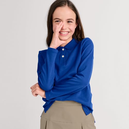 Image of Lands' End School Uniform Girls Long Sleeve Feminine Fit Interlock Polo Shirt