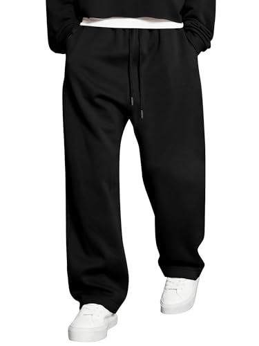 JMIERR Jogginghose Herren Baumwolle Baggy Hosen Loose Outdoor Hose 2026 Casual Trainingshosen mit Taschen Schwarz,XL