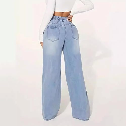 Denim Sweatpants Drawstring Women Wide Leg Jeans Loose Fit Palazzo Elastic Jeans Lightweight Stretch Denim Bottoms3