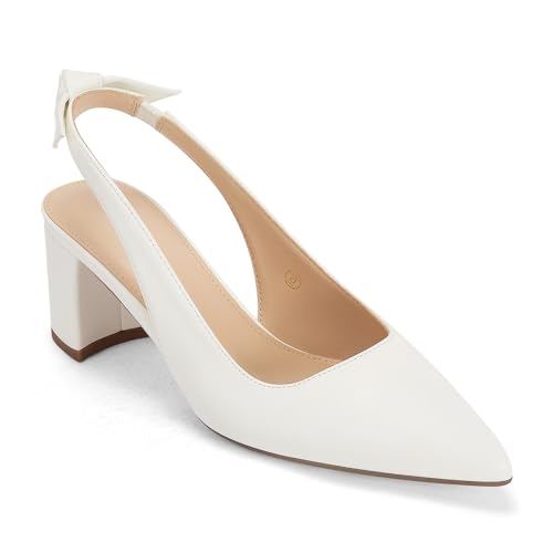 Image of Juliet Holy Womens Pumps Pointed Toe Slip on Slingback Cute Bowknot Classic Chunky Block Heels