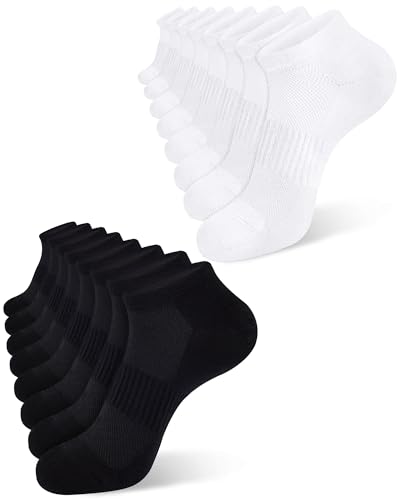 Jane Stone 16 Pack Mens Ankle Socks Black+White With Arch Support Ankle Socks for Men 9-12