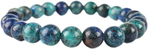 Natural Azurite Malachite Gemstone 8mm Round Beaded Unisex Stretch Bracelet Healing Gemstone Waterproof Bracelet, Durable And Comfort For Dailywear Handmade Healing Properties, Yoga Bracelet