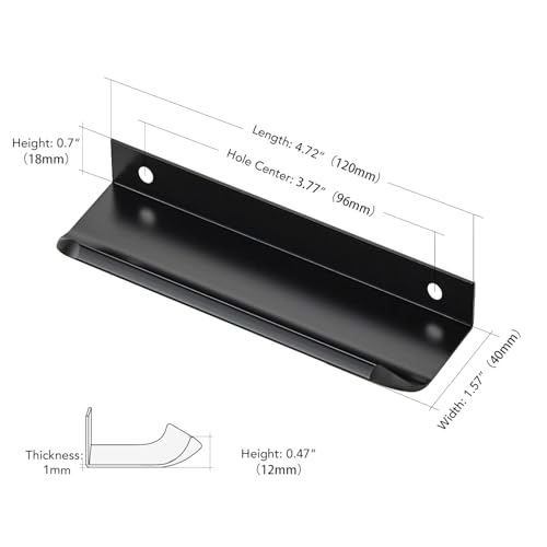 Image of Matte Black Cabinet Handles Finger Edge Pulls 4.75 Inch CC 12 Pack