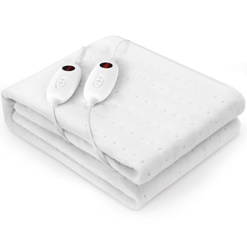 TLGREEN Calienta Camas Electrico Doble 100W| 160x140 cm| 6 Niveles de Temperatura| 2 Controladores| Calientacamas Calentador con Apagado Automático 8 Horas, Protección contra Sobrecalentamiento