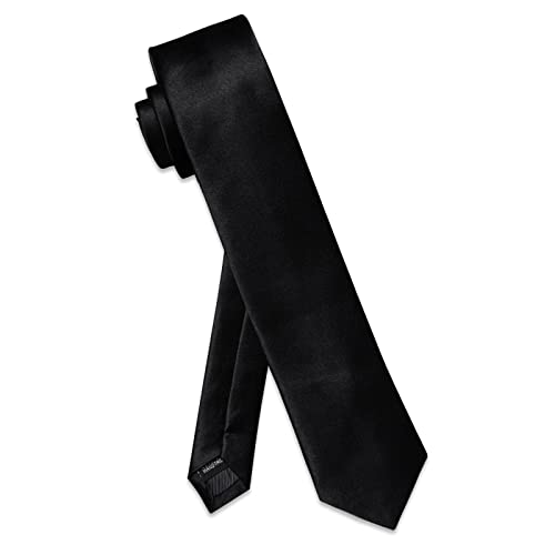 Image of YourTies Skinny Ties for Men Satin 2.4 inch Slim Necktie with Pocket Square Tie Clip Set Solid Color Wedding Party Business