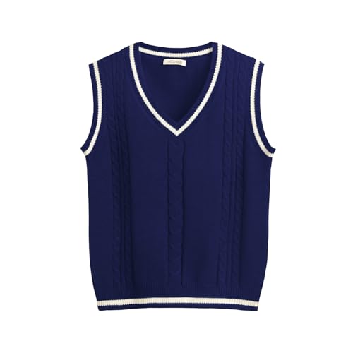 Image of Sweater Vest Women,Sleeveless V Neck Argyle Plaid Long Preppy Loose Knitted Casual School Sweaters Tank Top