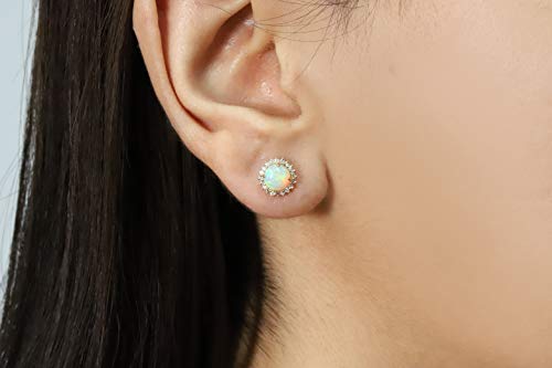 Gin & Grace 10K Yellow Gold Natural Ethiopian Opal Earrings With Diamonds For Women | Ethically, Authentically & Organically Sourced (Round) Shaped Opal Hand-Crafted Jewelry For Her | Opal Earrings For Women #TOP3