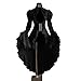 Women’s Gothic Lace High Low Dress Victorian Steampunk Coat with Puff Sleeves for Cosplay Halloween Prom Alternative Fashion Black
