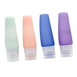 TOGEVAL 4 piezas Botes de Silicona para Viaje Reutilizables y Rellenable Resistentes Fugas para Loción Champú y Cosméticos Colores Pastel Verde Rosa Azul Morado