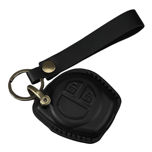 TECART Leather Key Case Cover with Keychain Fit for Suzuki Vitara Swift Ignis SX4 Liana Alto Baleno Jimny Karimun Wagon R Car Key Case Accessories Key Cover 2 Button Black