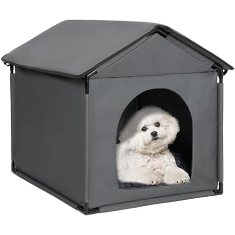 LOOBMBNS Small Dog House Soft Indoor 24" Lx22 Wx24 H for Small Dogs Such as Beagle French Bulldog Corgi, Stable Pet House with Soft Cushion, Oxford Fabric, Gray Cover