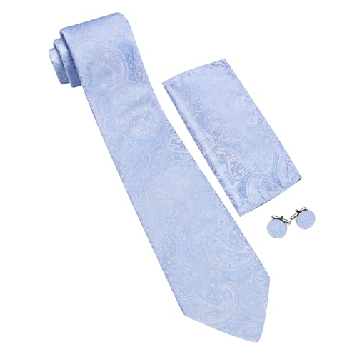 Image of Barry.Wang Men Ties Paisley Woven Silk Necktie Set with Pocket Suqare Cufflinks Formal