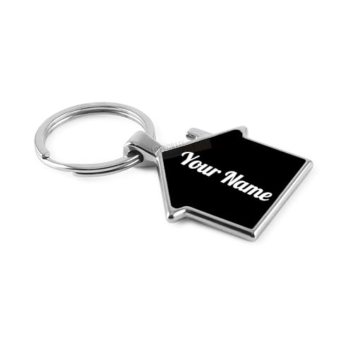Image of CORPORATE PORIUM Your Name Printed Stainless steel with House Shape Keychain for Men, Women, Home, Office, Bike and Car Customized Metal Key Chain for Real Estate House Gifts, Gold, Pack of 1