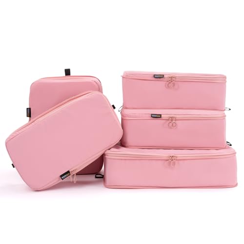 5 Set Compression Packing Cubes, Travel Organizer Bags for Suitcases and Backpacks (Dusty Pink)